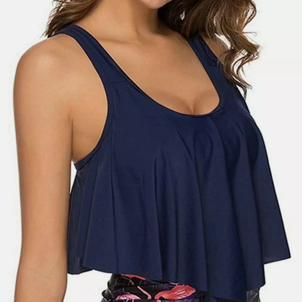 Adisputent Flounce Swimsuit Top Navy Blue Small